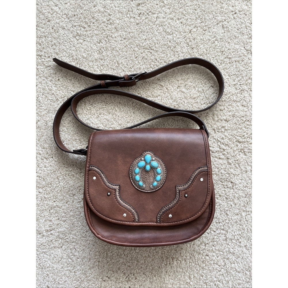 Justin Women Saddle Brown Naja Concho Crossbody Bag Leather Western Medium